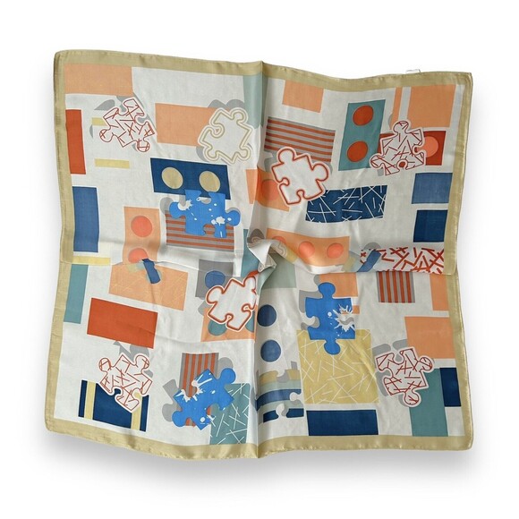 Yellow Edges Puzzle Scarf 27” X 27” Women Square Scarve Unisex Pink Orange - Picture 2 of 2